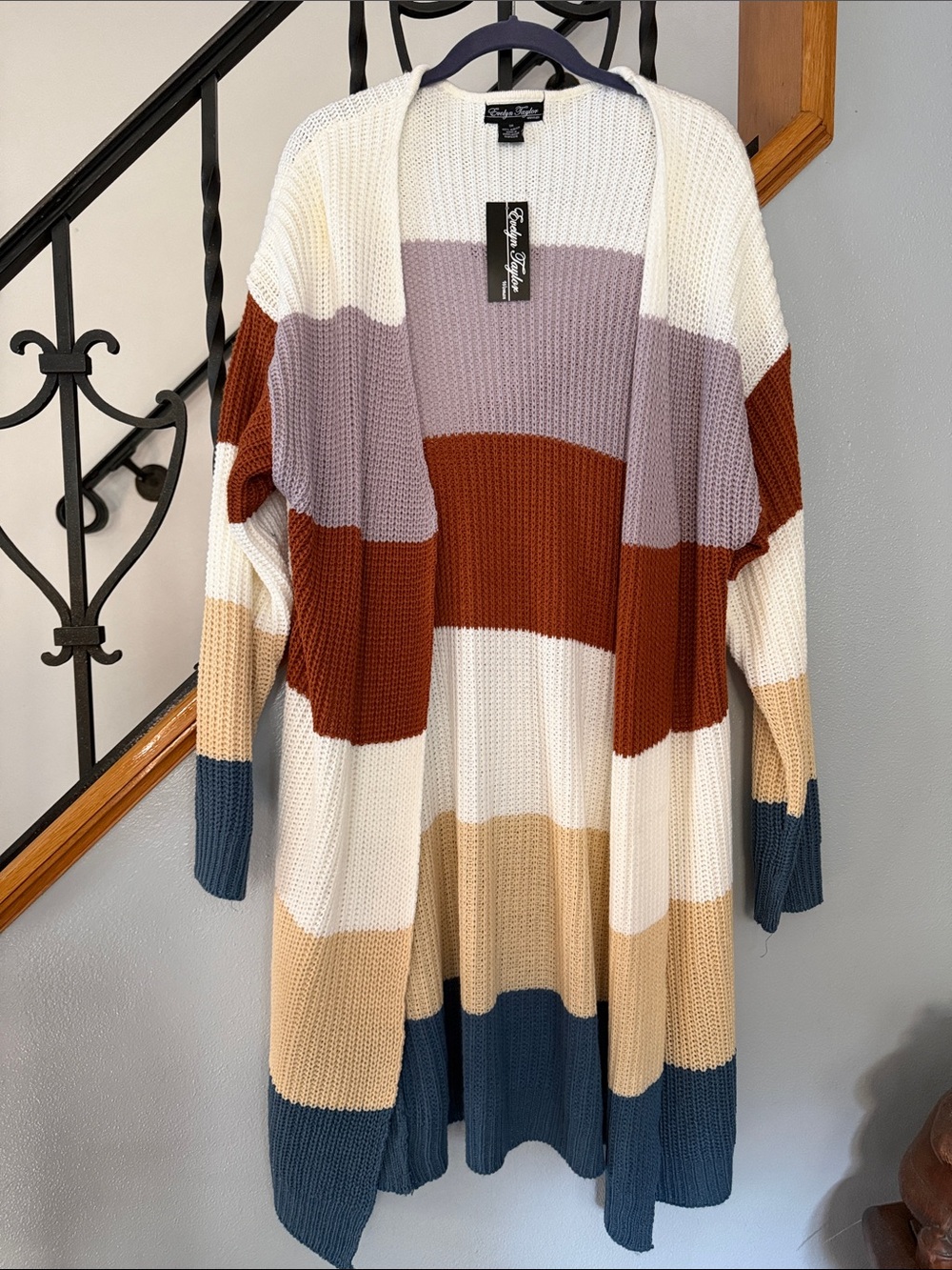 NWT Evelyn Taylor Striped Open-Front Knit Cardigan Sweater - Multi